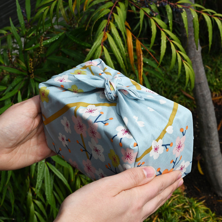 Hime Musubi Adeline Klam Furoshiki | Cherry Blossom Blue Gray