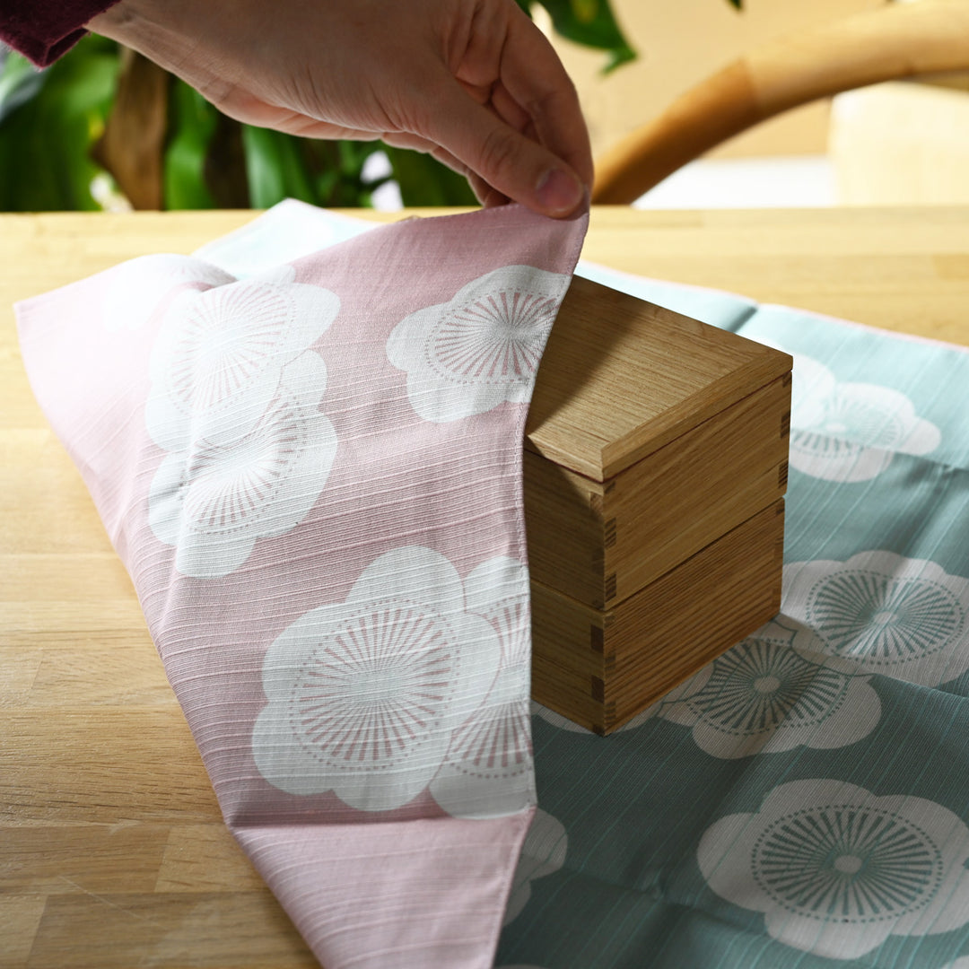 Isa Monyo Reversible Furoshiki | Japanese Apricot Baby Pink/Mint