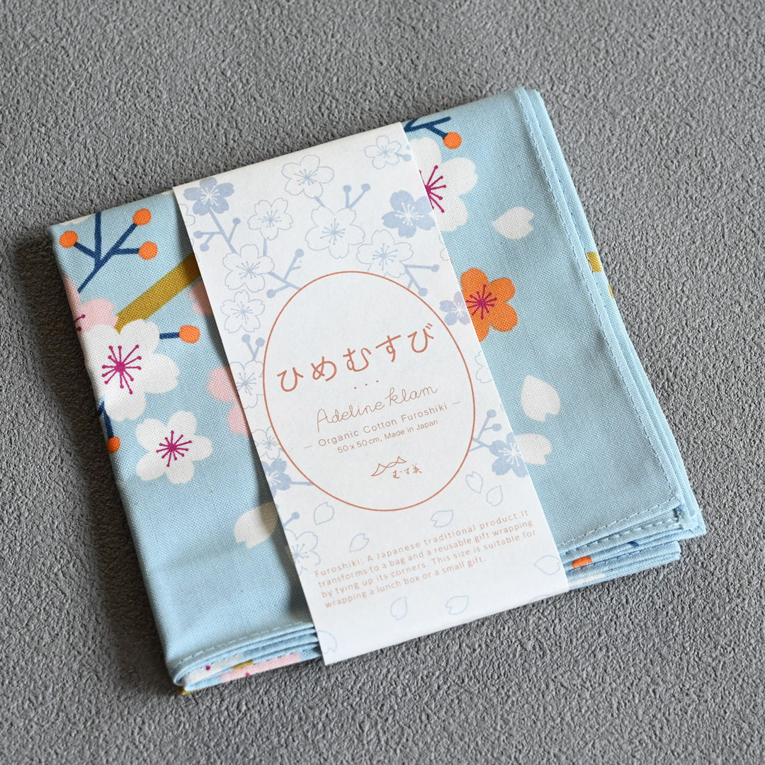 Hime Musubi Adeline Klam Furoshiki | Cherry Blossom Blue Gray